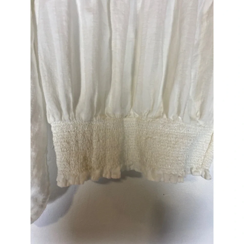 Zara XS Ivory Peasant Crop Top Lace Smocked Boho Cottagecore Blouse Milkmaid